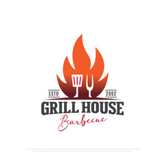Grill house barbeque logo design vector,food and beverages logo icon vector illustration, best for for bar restaurant logo template