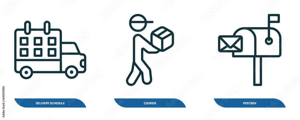 Poster set of 3 linear icons from delivery and logistic concept. outline icons such as delivery schedule, c