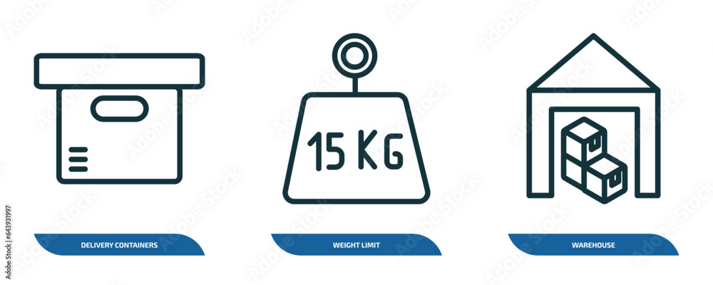 Poster set of 3 linear icons from delivery and logistic concept. outline icons such as delivery containers,