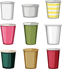 paper cup set cartoon. plastic hot, blank cardboard, drink mug paper cup sign. isolated symbol vector illustration