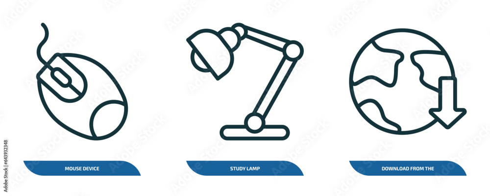 Poster set of 3 linear icons from collection. thin linear concept. outline icons such as mouse device, stud