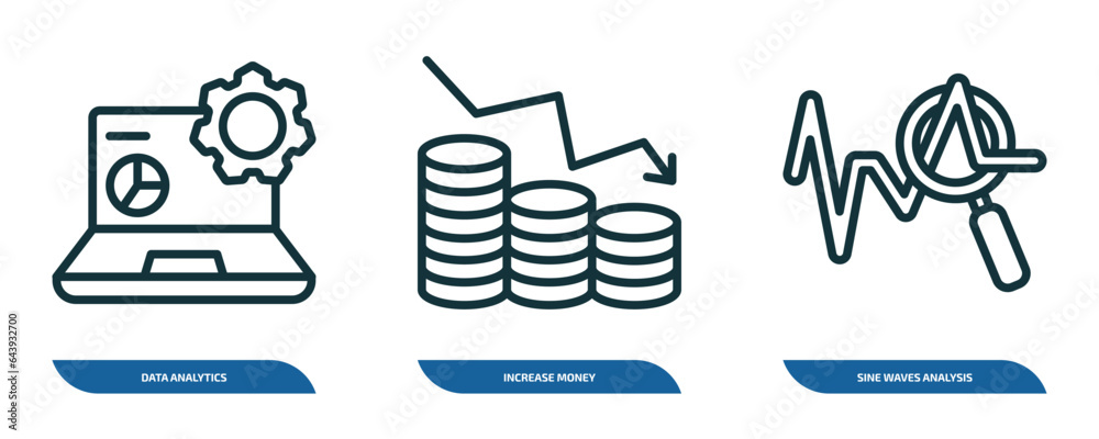 Wall mural set of 3 linear icons from business and analytics concept. outline icons such as data analytics, inc