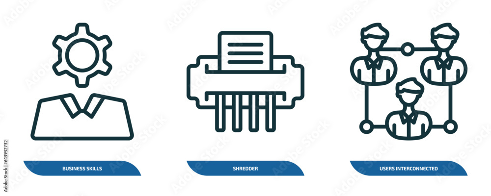 Wall mural set of 3 linear icons from business and analytics concept. outline icons such as business skills, sh