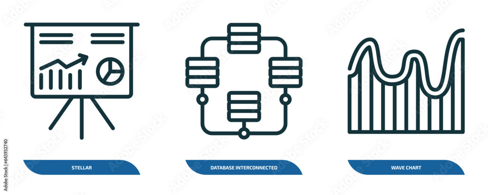 Poster set of 3 linear icons from business and analytics concept. outline icons such as stellar, database i