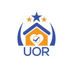 UOR House logo Letter logo and star icon. Blue vector image on white background. KJG house Monogram home logo picture design and best business icon. 
