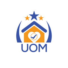 UOM House logo Letter logo and star icon. Blue vector image on white background. KJG house Monogram home logo picture design and best business icon. 

