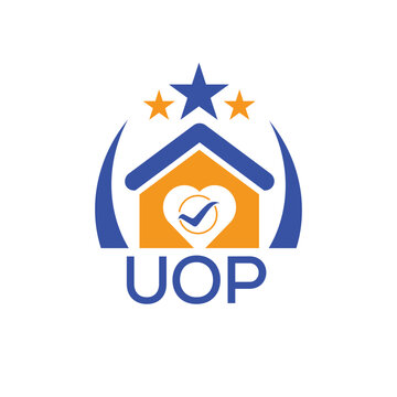 UOP House logo Letter logo and star icon. Blue vector image on white background. KJG house Monogram home logo picture design and best business icon. 
