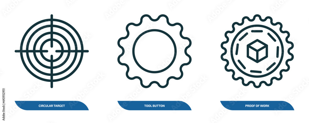 Poster set of 3 linear icons from business concept. outline icons such as circular target, tool button, pro