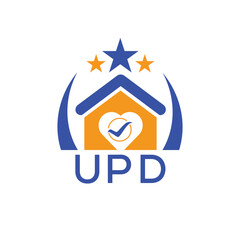 UPD House logo Letter logo and star icon. Blue vector image on white background. KJG house Monogram home logo picture design and best business icon. 
