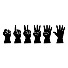 Fototapeta premium Vector Black Silhouette Icon Set of Hand Shows a Different Number of Fingers Isolated on White Background