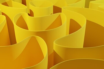 Yellow abstract background in minimalist style concept of curved sheets of paper, background for advertising. 3D rendering