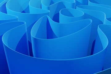 Gently blue abstract background in minimalist style, concept of curved sheets of paper, background for advertising. 3D rendering