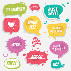 Speech bubble collection for comic. Isolated text balloon vector illustration.