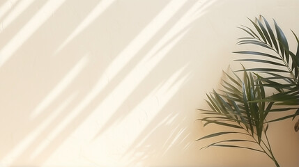palm tree against the background of a light beige wall on a sunny day. Generative Ai