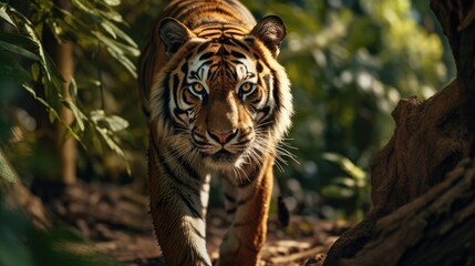 Close up of a tiger walking in the forest. AI generated Image