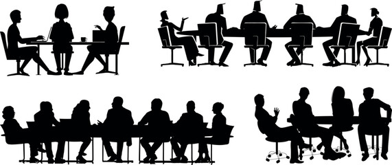 business people having a meeting  men and women business meeting on a table vector silhouettes