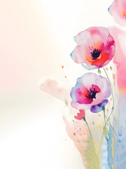 Watercolor illustration of pastel red poppies on a white background. Minimal spring flower design.