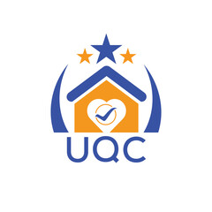 UQC House logo Letter logo and star icon. Blue vector image on white background. KJG house Monogram home logo picture design and best business icon. 
