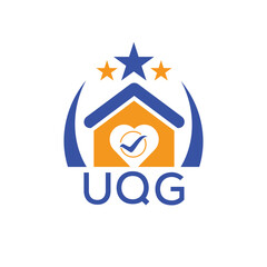 UQG House logo Letter logo and star icon. Blue vector image on white background. KJG house Monogram home logo picture design and best business icon. 
