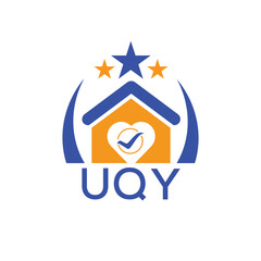 UQY House logo Letter logo and star icon. Blue vector image on white background. KJG house Monogram home logo picture design and best business icon. 
