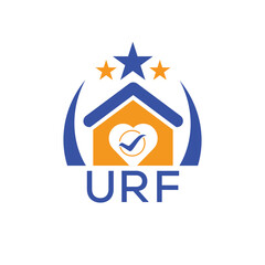 URF House logo Letter logo and star icon. Blue vector image on white background. KJG house Monogram home logo picture design and best business icon. 
