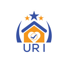 URI House logo Letter logo and star icon. Blue vector image on white background. KJG house Monogram home logo picture design and best business icon. 
