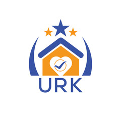 URK House logo Letter logo and star icon. Blue vector image on white background. KJG house Monogram home logo picture design and best business icon. 
