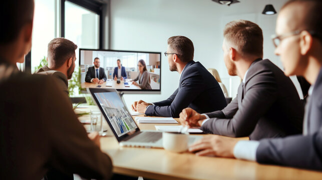 Business people having a video conference with their clients and business partners. Generative Ai