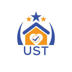 UST House logo Letter logo and star icon. Blue vector image on white background. KJG house Monogram home logo picture design and best business icon. 
