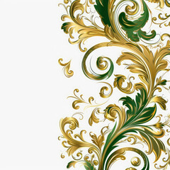 Green gold luxury decorative Filigree Elaborate on white Background, AI Generated