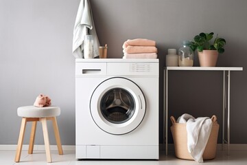 Interior with washing machine.