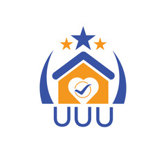 UUU House logo Letter logo and star icon. Blue vector image on white background. KJG house Monogram home logo picture design and best business icon. 
