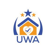UWA House logo Letter logo and star icon. Blue vector image on white background. KJG house Monogram home logo picture design and best business icon. 
