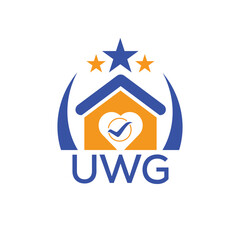 UWG House logo Letter logo and star icon. Blue vector image on white background. KJG house Monogram home logo picture design and best business icon. 
