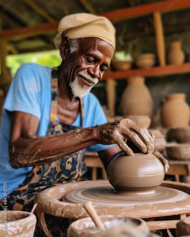 Poster A man makes a clay pot in a workshop.