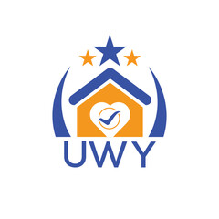 UWY House logo Letter logo and star icon. Blue vector image on white background. KJG house Monogram home logo picture design and best business icon. 
