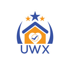 UWX House logo Letter logo and star icon. Blue vector image on white background. KJG house Monogram home logo picture design and best business icon. 
