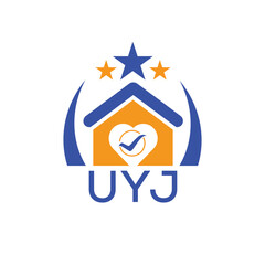 UYJ House logo Letter logo and star icon. Blue vector image on white background. KJG house Monogram home logo picture design and best business icon. 
