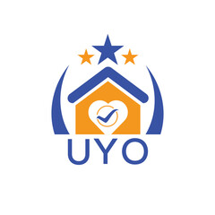 UYO House logo Letter logo and star icon. Blue vector image on white background. KJG house Monogram home logo picture design and best business icon. 
