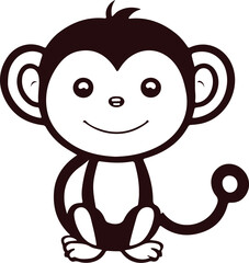 monky animals icons cute black white cartoon sketch