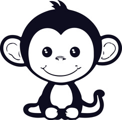 monky animals icons cute black white cartoon sketch