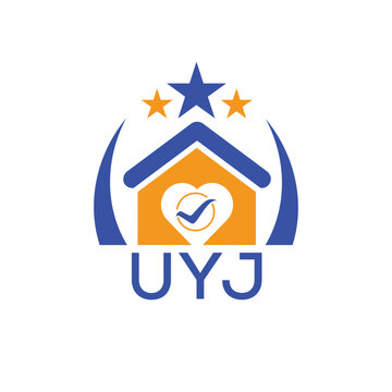 UYJ House logo Letter logo and star icon. Blue vector image on white background. KJG house Monogram home logo picture design and best business icon. 
