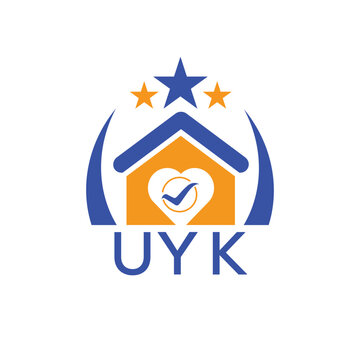 UYK House logo Letter logo and star icon. Blue vector image on white background. KJG house Monogram home logo picture design and best business icon. 
