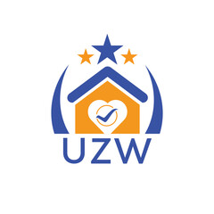 UZW House logo Letter logo and star icon. Blue vector image on white background. KJG house Monogram home logo picture design and best business icon. 
