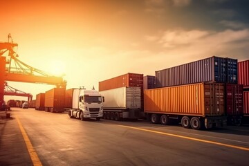 Cargo port transport sunset. Generate Ai