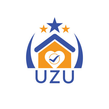 UZU House logo Letter logo and star icon. Blue vector image on white background. KJG house Monogram home logo picture design and best business icon. 
