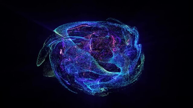 abstract blue planet. cosmic luminous liquid - abstract purple energy waves from particles.