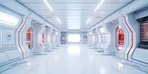 Obraz premium Spaceship corridor concept. Fantastic future interior