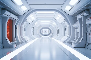 Modern interior futuristic clinic. White corridor