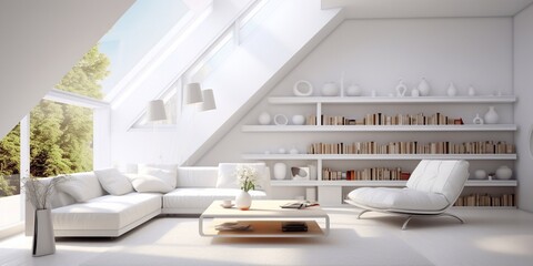 Cozy white futuristic interior hygge style